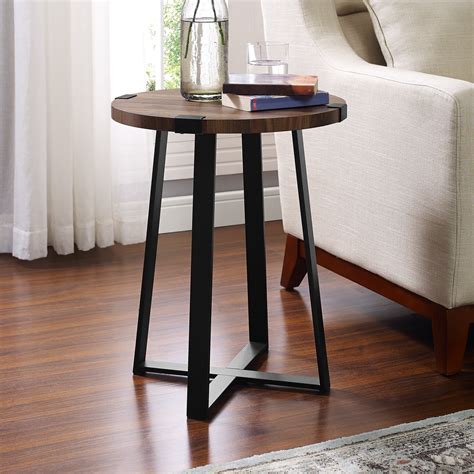 metal ribarb rustic bracket for round table|Rustic Wood and Metal End Table .